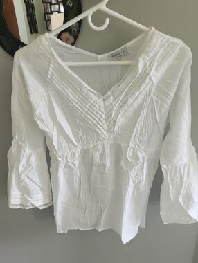 Hayden Small White V‑Neck Pintuck Peasant Blouse